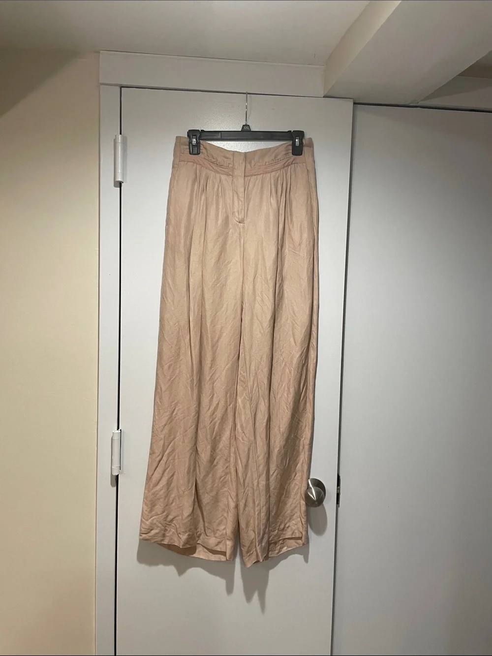 Zara Linen Wide-Leg High-Waist Pants in Light Beige